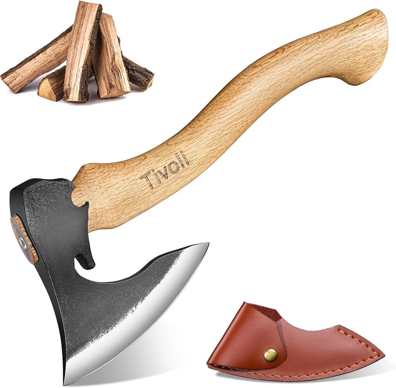 Tivoli Camping Hatchet Axe with Sheath – 16.5" High Carbon Steel Axe with Beech Wood Handle – Bushcraft Hatchet & Wood Splitting Axes for Gardening, Carving, Outdoor Adventures – Gift for Men - Image 1